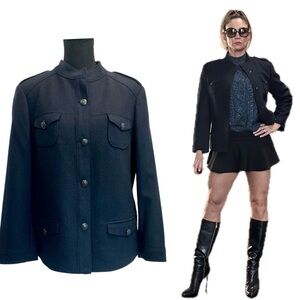 Brooks Brothers Red Fleece dark navy blue wool long sleeve military jacket coat